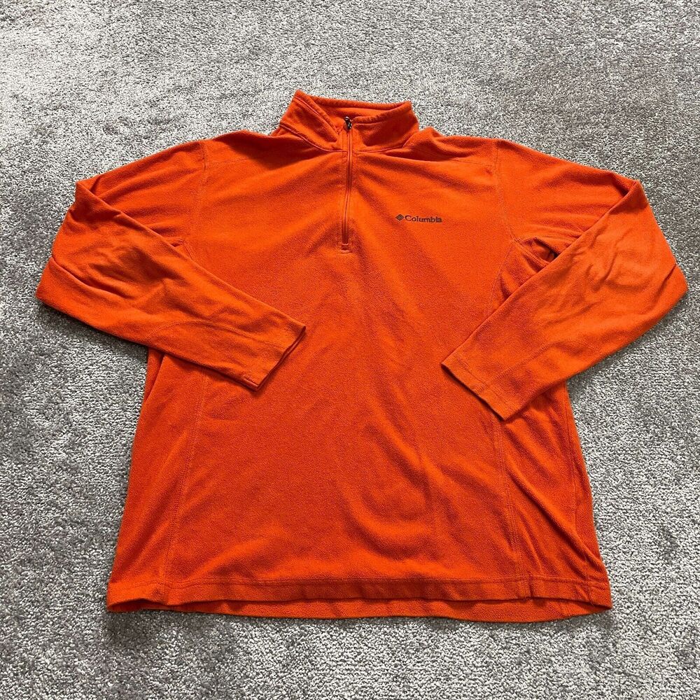 Columbia Jacket Mens Medium Orange 1/4 Zip Pockets Fleece Hiking Outdoor Soft